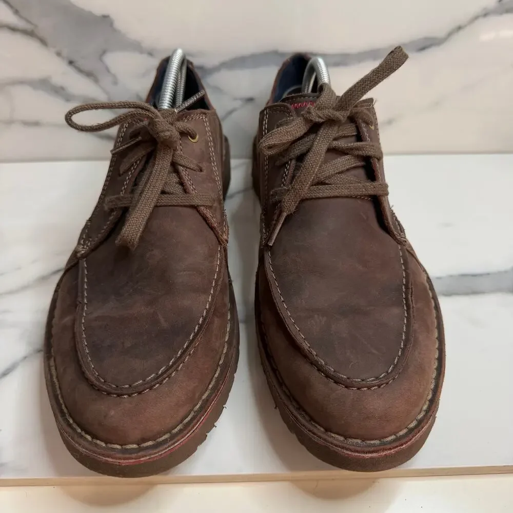 Clarks Men Brown Leather Vargo Vibe Oxford Shoes Sz 9.5 Casual Preppy Minimalist